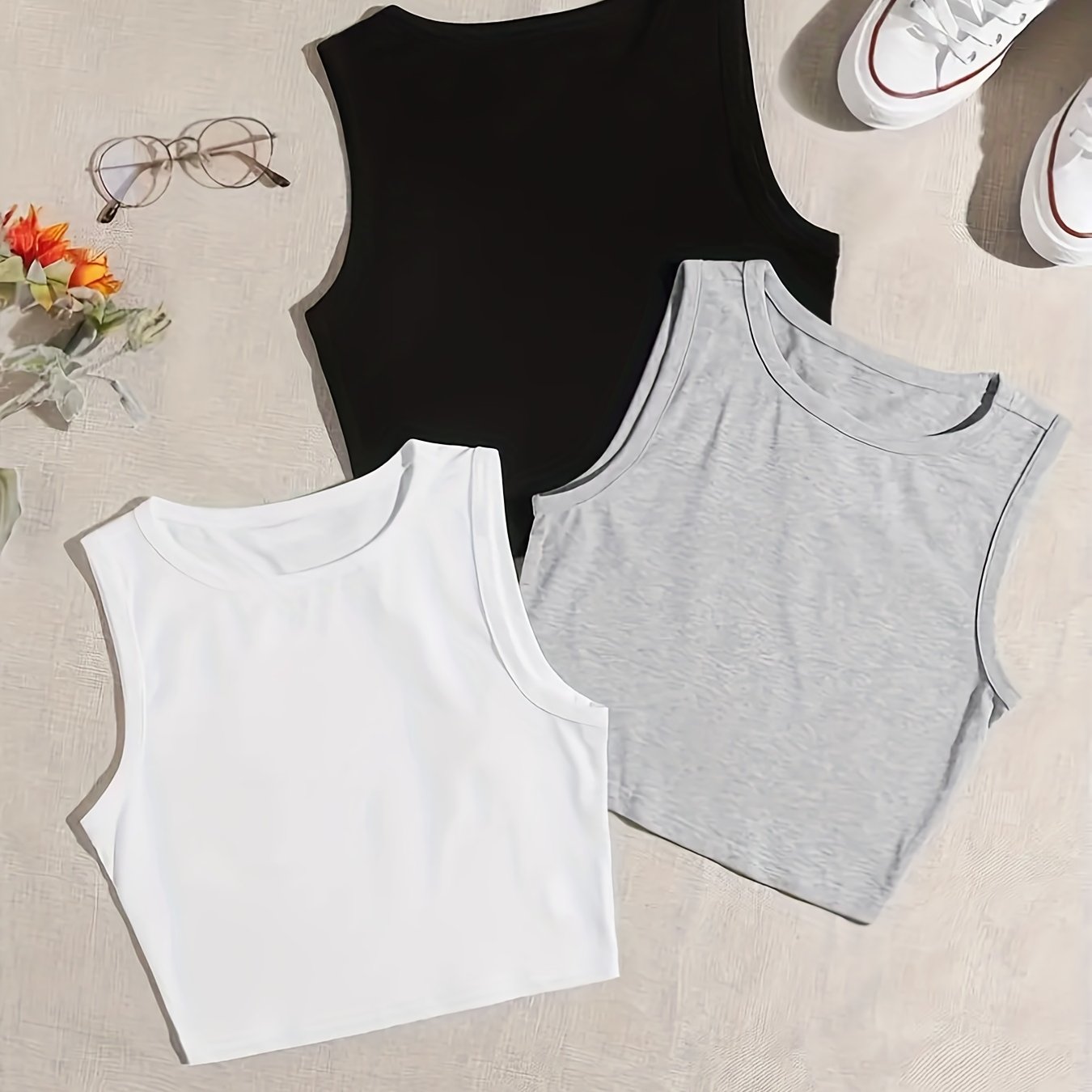 3 Sets Casual Crew Neck Tank Top Women's Loungewear