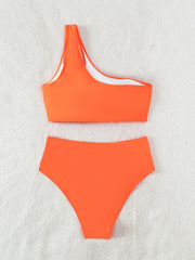 One Off Shoulder Top & Panties Swimsuit Set Women's Plus