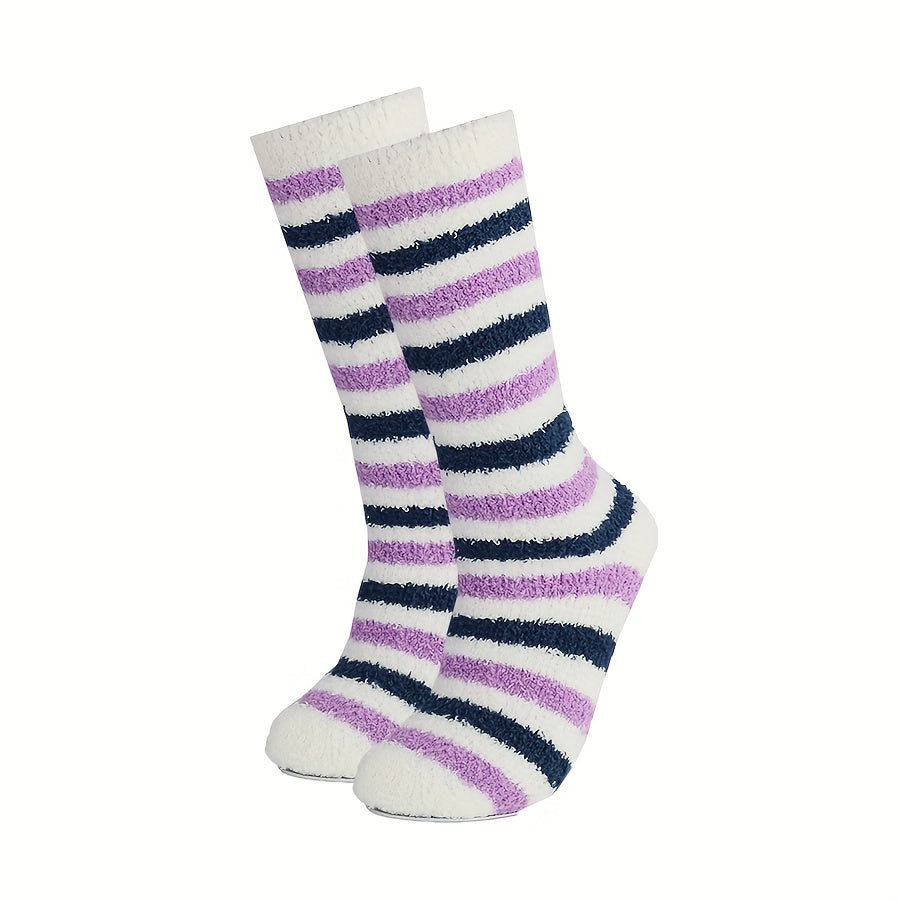 Polka Dot & Striped Fuzzy Socks Mid Tube Socks Women's Stockings