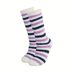 Polka Dot & Striped Fuzzy Socks Mid Tube Socks Women's Stockings