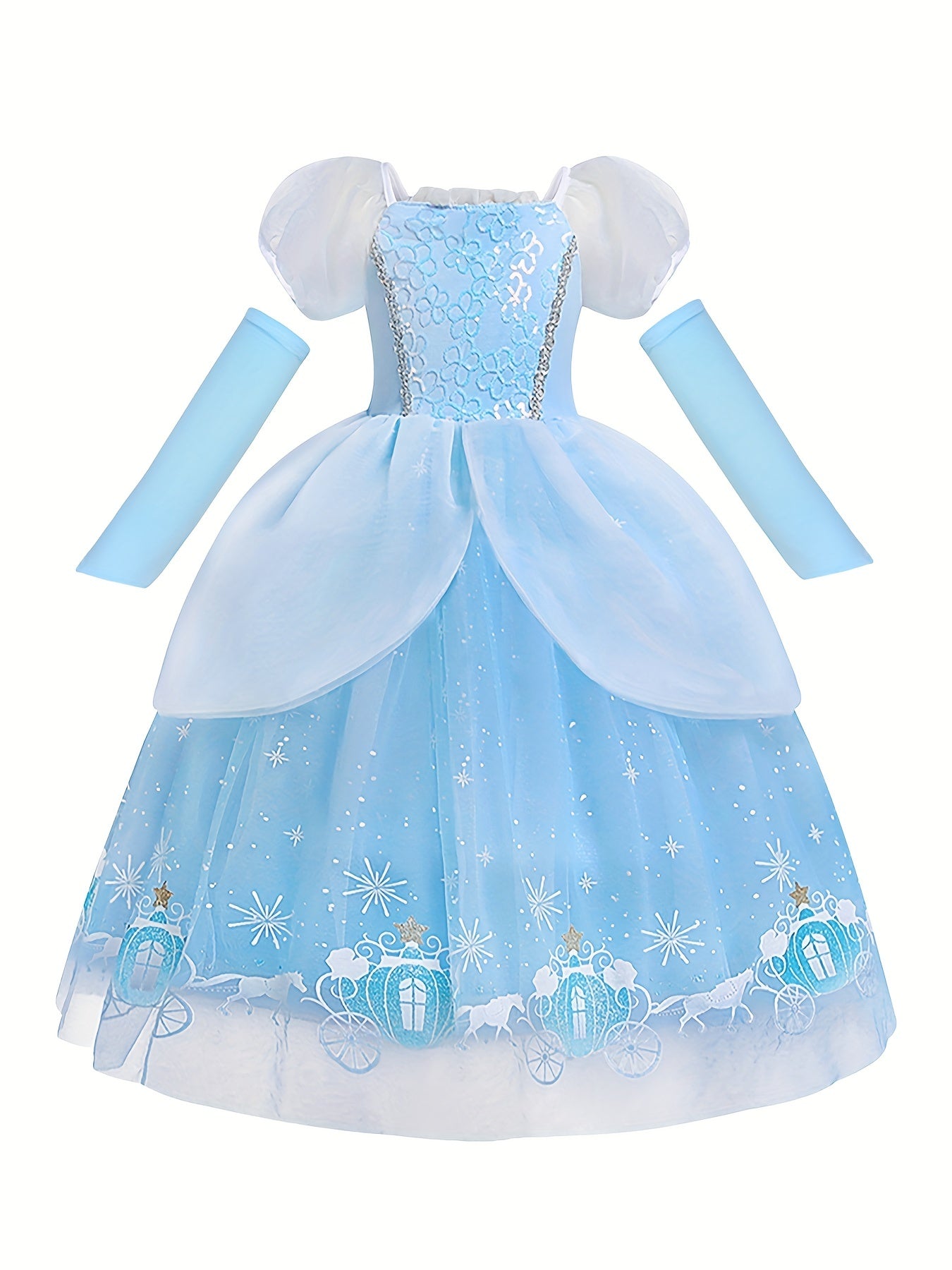 Kid Girls Princess Dresses Fancy Costumes Tulle Sequins Puff Sleeves Dress