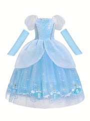 Kid Girls Princess Dresses Fancy Costumes Tulle Sequins Puff Sleeves Dress