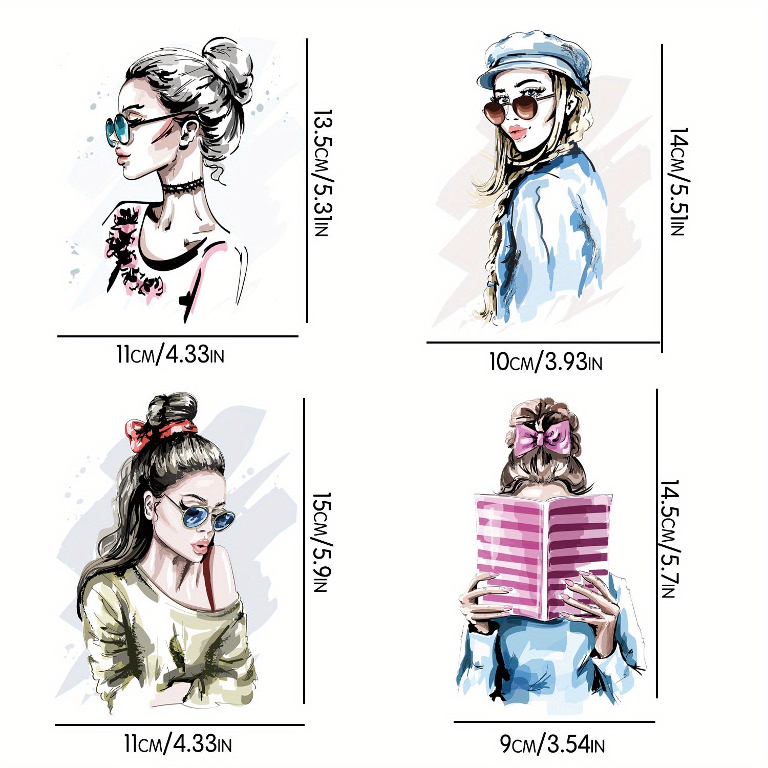 4pcs Girl Iron-on Stickers for DIY T-shirt Jeans Backpack Hat Decoration