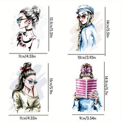 4pcs Girl Iron-on Stickers for DIY T-shirt Jeans Backpack Hat Decoration