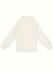 Cable Lantern Sleeve High Neck Jumper