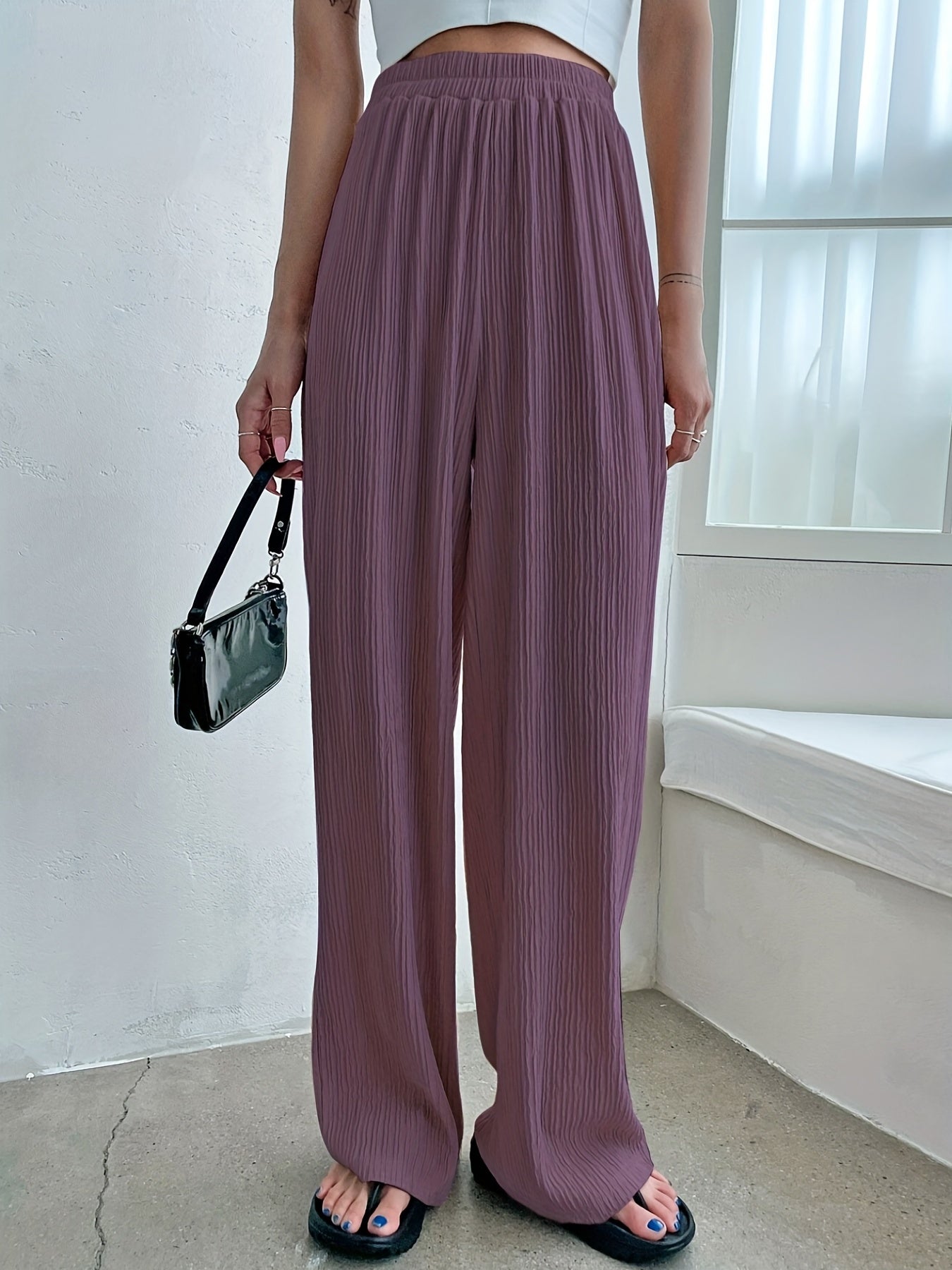 High Waist Wide Leg Pants Solid Casual Every Pants Women's Clothing