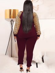 Colorblock Leopard Print Top & Leggings Set