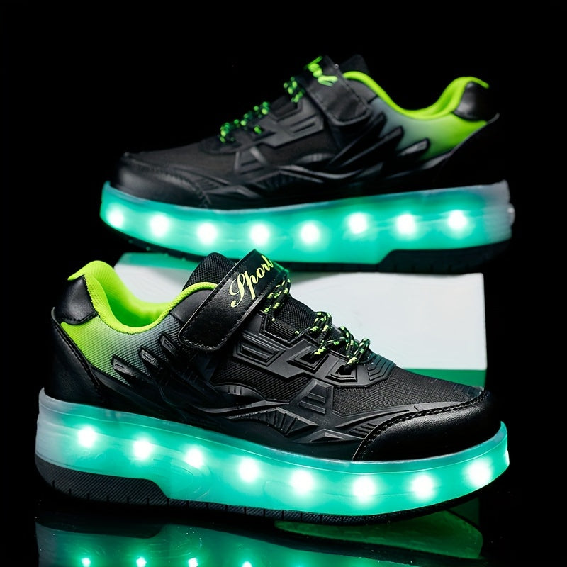 Girl's LED Light Up Roller Shoes with Hook and Loop Fastener