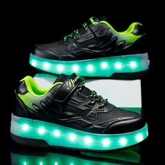 Girl's LED Light Up Roller Shoes with Hook and Loop Fastener