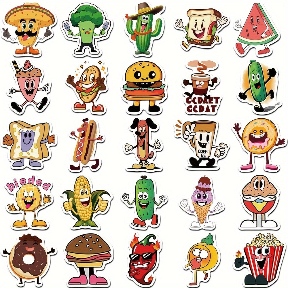 50pcs Funny Food Fruit Doodle Stickers for Kitchen Refrigerator Water Cup