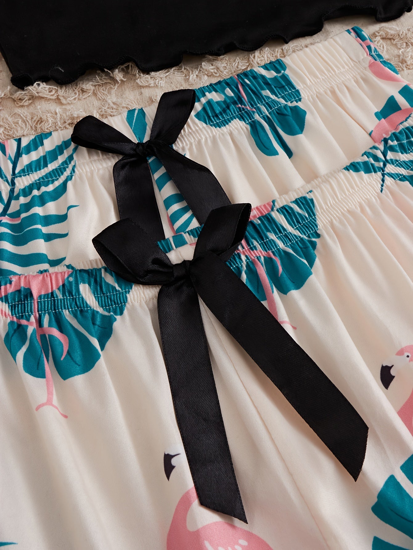 Flamingo Print Pajama Set Cami Top & Shorts & Pants