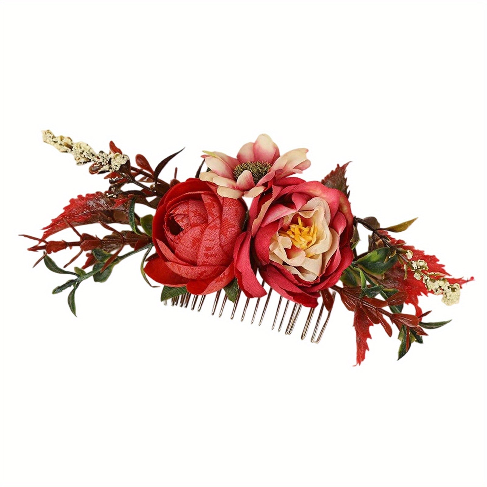 Pink Floral Hair Comb Clip for Women - Wedding Hair Accessories