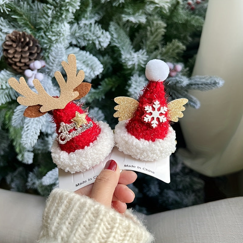 2pcs Christmas Mini Hat Clips Decorative Hair Clips Holiday Decoration