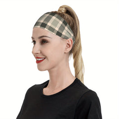 Vintage Plaid Headband Beige Gray Retro Accessory