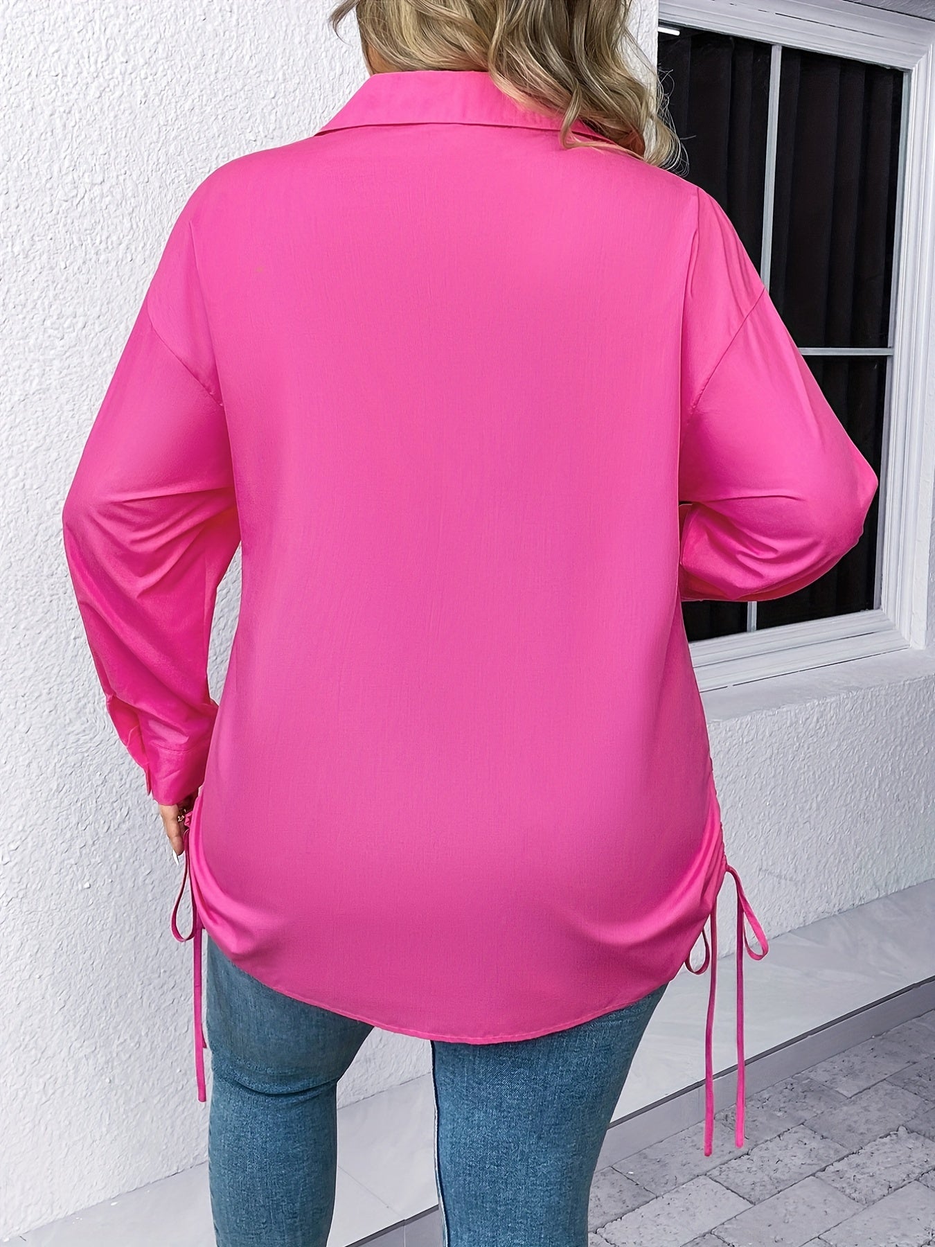 Solid Long Sleeve Button Up Blouse