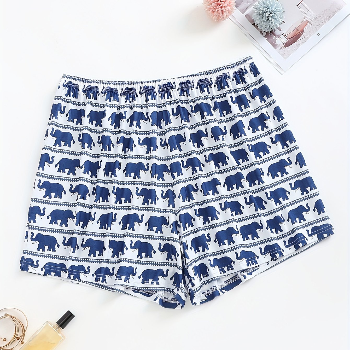 Women's Plus Elephant Striped Print Loose Shorts
