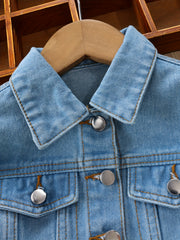 Girls' Denim Jacket with Flap Pockets - All Seasons