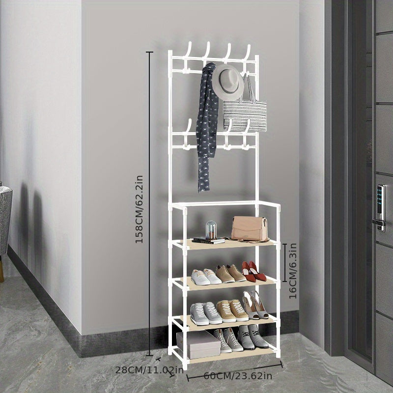 Coat Rack Foyer Shoe Rack with Storage Shelves & Hooks