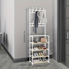 Coat Rack Foyer Shoe Rack with Storage Shelves & Hooks