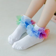 Girls Colorful Lace Trim Ankle Socks for Kids