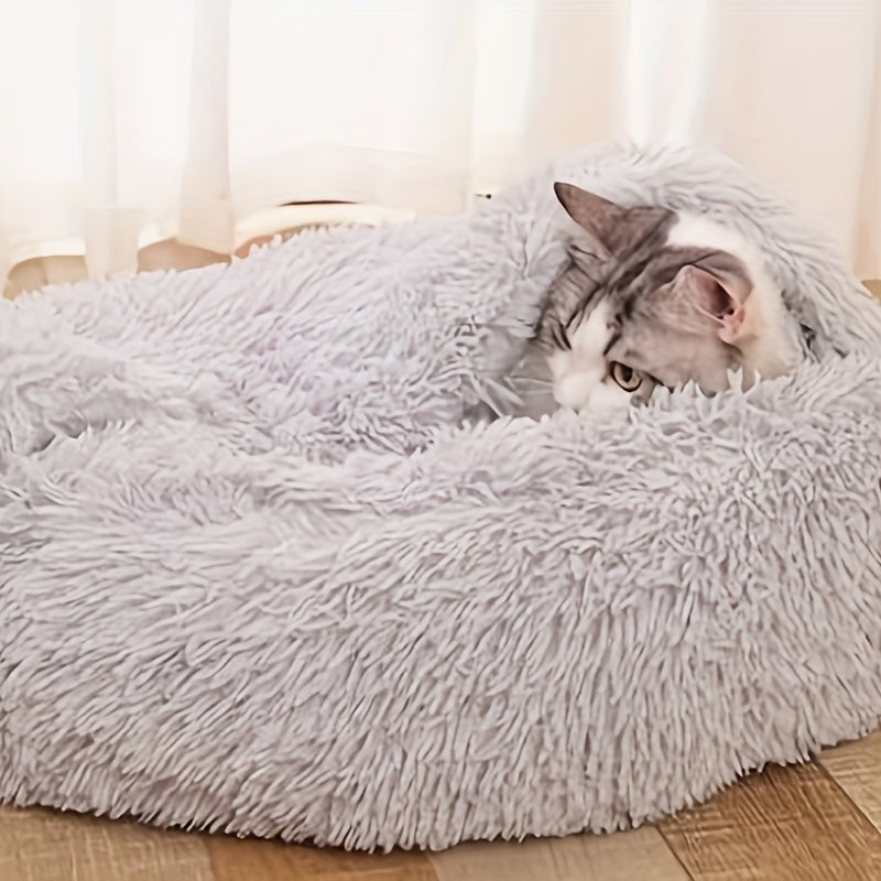 Cozy Round Pet Bed with Warming Mat & Removable Pillow