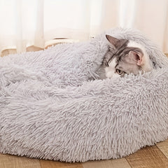 Cozy Round Pet Bed with Warming Mat & Removable Pillow