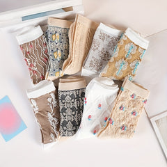 9 Pairs Floral Print Socks Breathable Mid Tube Women's Stockings