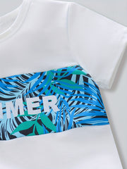 Boys Leaf Print Set Short Sleeve & Shorts Summer Style Casual Kids Clothes