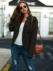 Button Decor Open Front Jacket Long Sleeve for Fall & Winter
