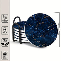 Marble Print Coasters w/ Holder Golden Cup Mats Insulated Drinkware Accessories