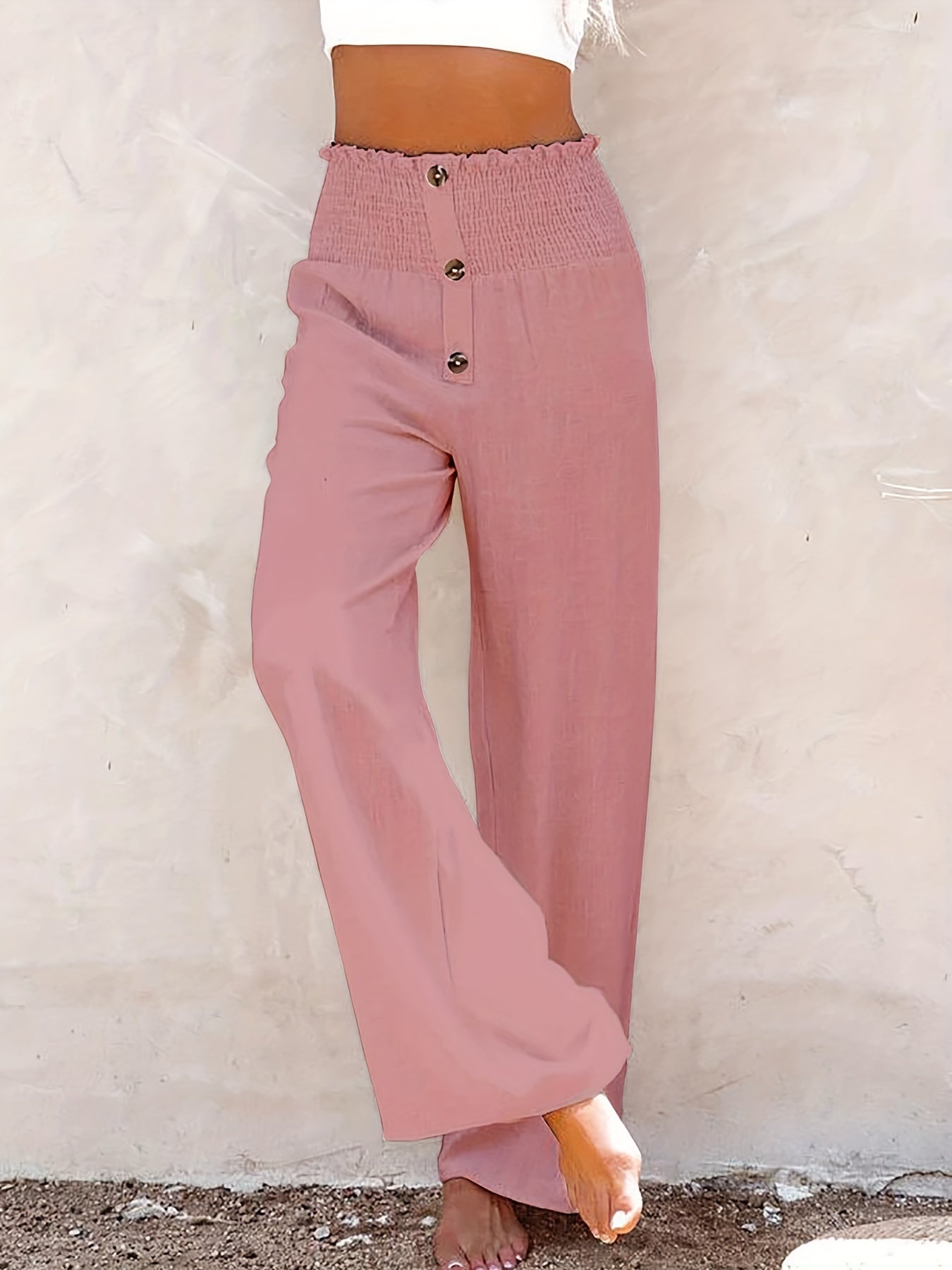 High Waist Wide Leg Pants Button Front Pants