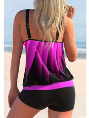 Ombre Tankini Set Crew Neck Split Strap Cami Dress & Shorts Two Piece