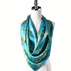 Oil Painting Print Square Scarf Shawl Twill Satin Silk Scarf