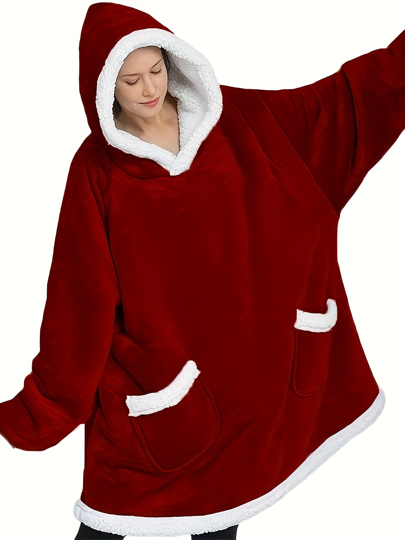 Fleece Hooded Lounge Robe with Pockets