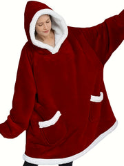 Fleece Hooded Lounge Robe with Pockets