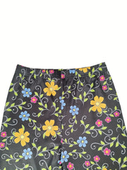 Floral Print Skinny Leggings Elastic Waist Stretchy Leggings