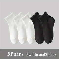 5 Pairs Solid Crew Short Socks Women's Stockings