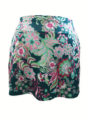 Floral Print Plus Size Sports Skirt With Pockets