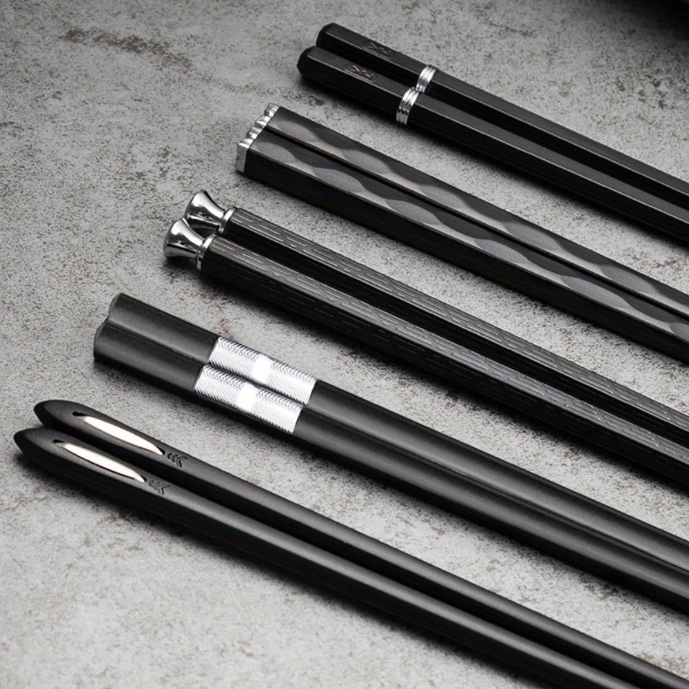 5 Pairs Alloy Chopsticks Reusable Non-slip Durable Kitchen Household Chopsticks
