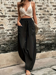 Elastic Waist Wide Leg Pants With Pockets Women's Clothing