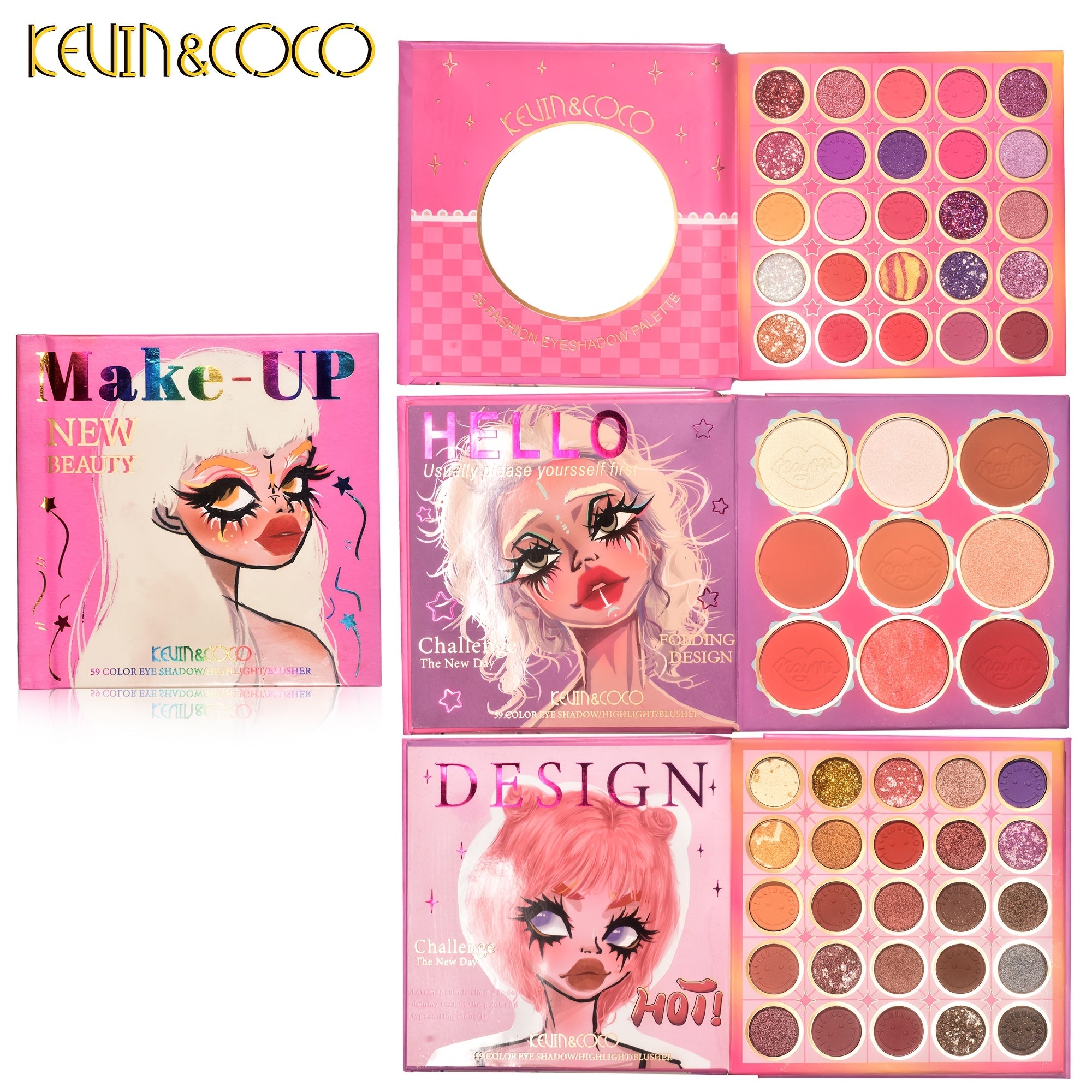 2-in-1 Eyeshadow & Highlighter Set - Matte, Shimmer, Metallic Shades