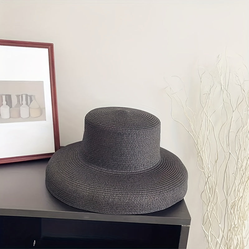Vintage French Hepburn Style Straw Sunshade Hat for Travel Seaside Unisex