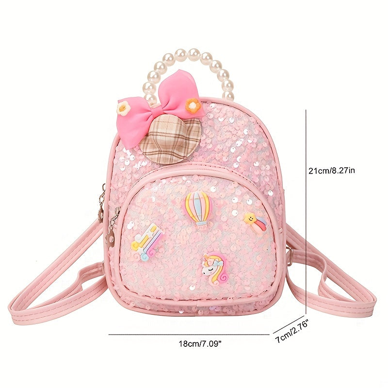 Girls' Faux Pearl Bowknot Sequin Backpack
