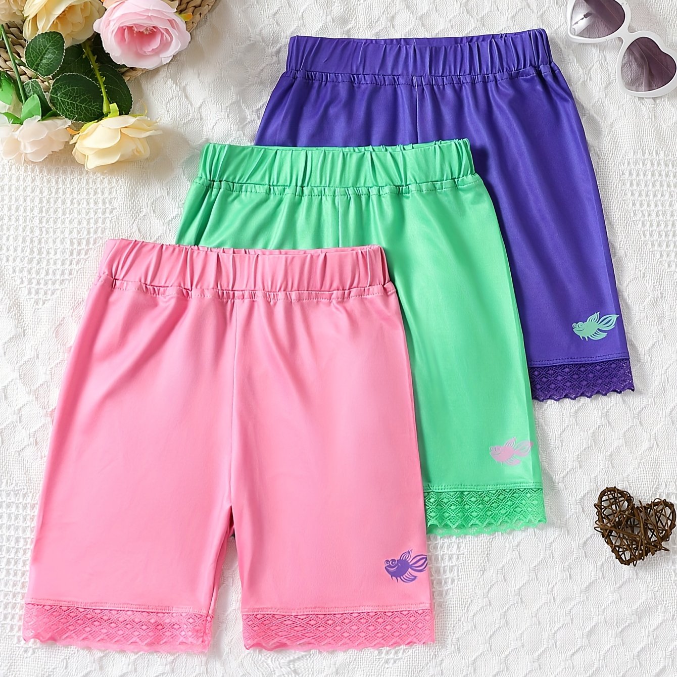 Girl's 3-Pack Sports Shorts with Lace Fringes
