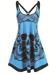 Skull & Graphic Print Tank Dress for Happy Halloween Women's Clothing