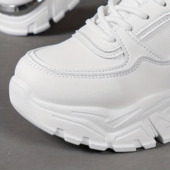 Women's Solid Platform Sneakers Lace Up Low Top Non slip Shoes