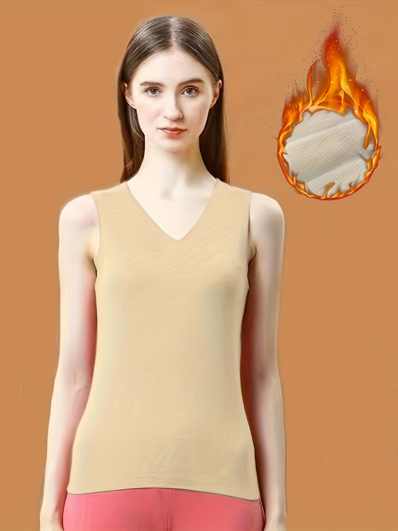 Stretch V-Neck Thermal Tank Top Women Sleeveless Warm Outdoor Sports