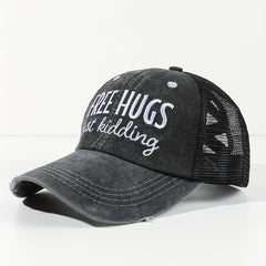 HUGS Ponytail Trucker Hats Washed Distressed Embroidery Baseball Cap