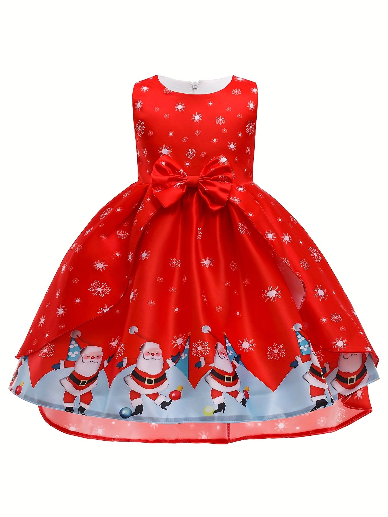 Girl's Christmas Princess Dress with Santa Print - Holiday Party Dress