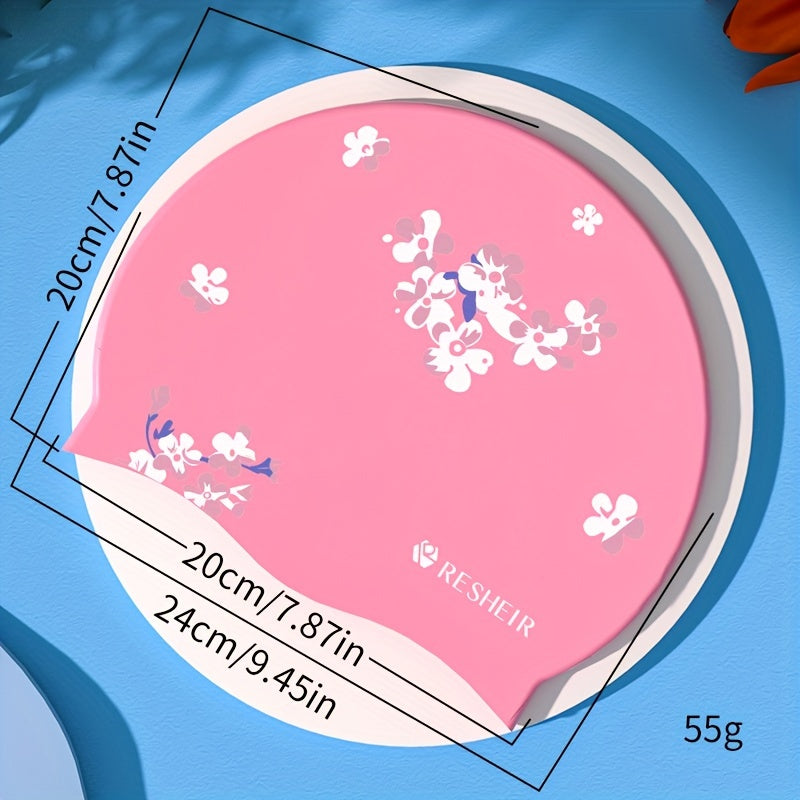 Flower Pattern Silicone Swim Cap, Waterproof, Comfortable